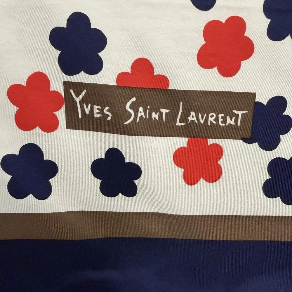 Vintage Yves Saint Laurent 100% Silk Scarf Clovers Flowers 33 1/8
